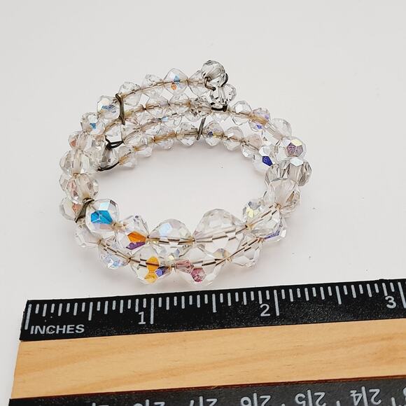Vintage 1950s Clear Aurora Borealis Crystal Two Strand Bracelet – 6 3/4 Inches - Picture 10 of 13